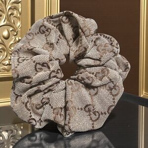 Beige And Brown Canvas Scrunchi